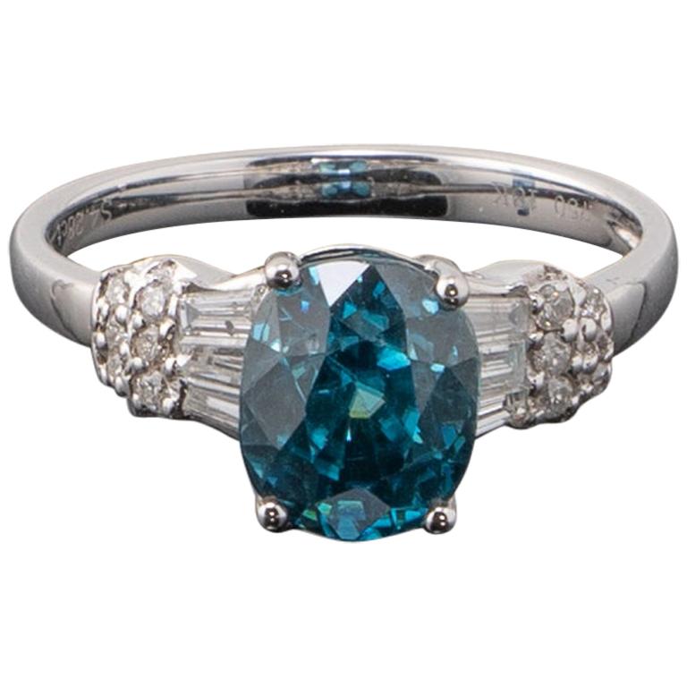 Certified 4.28 Carat Blue Zircon and Diamond Cocktail and or Engagement Ring