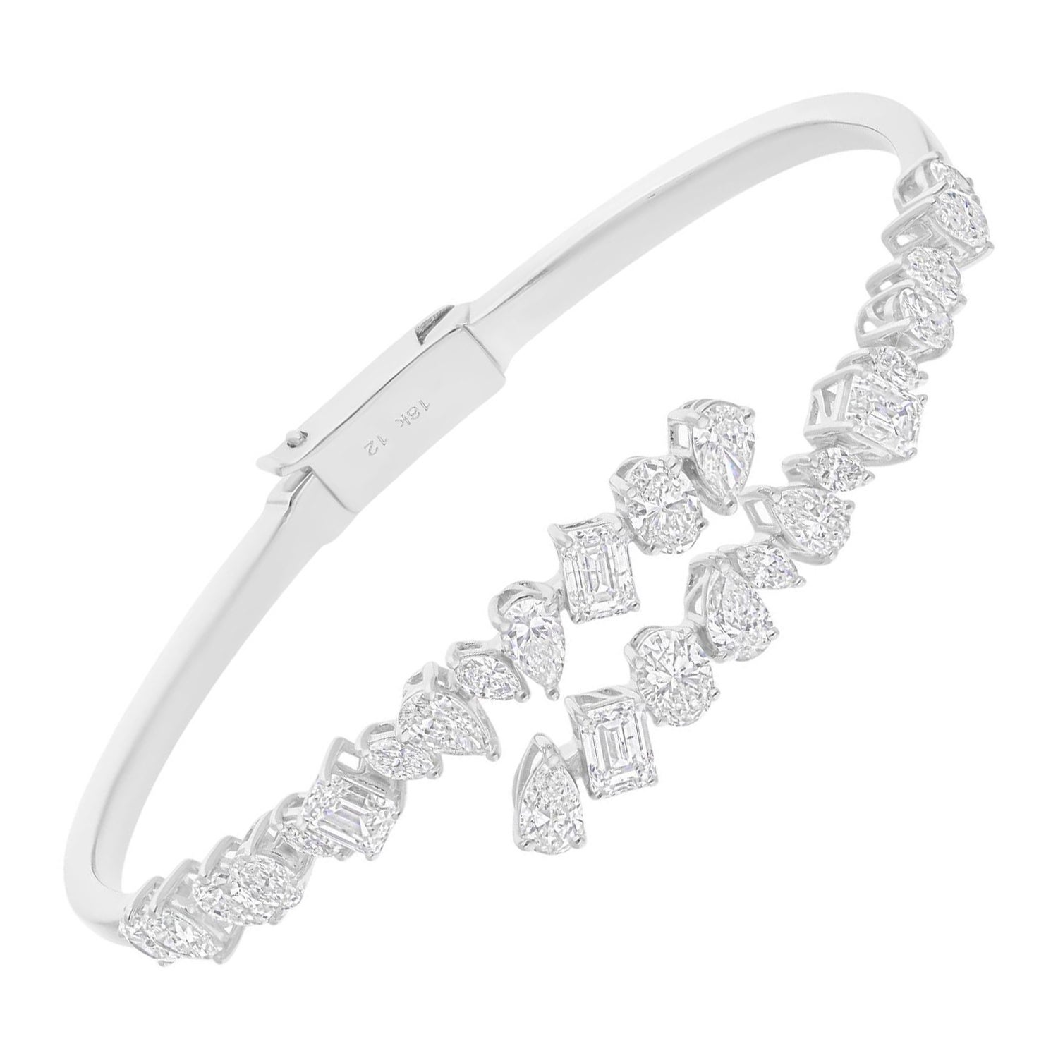 Certified 4.28Ct Multi Shape Diamond Bypass Cuff Bracelet 14k White Gold Jewelry