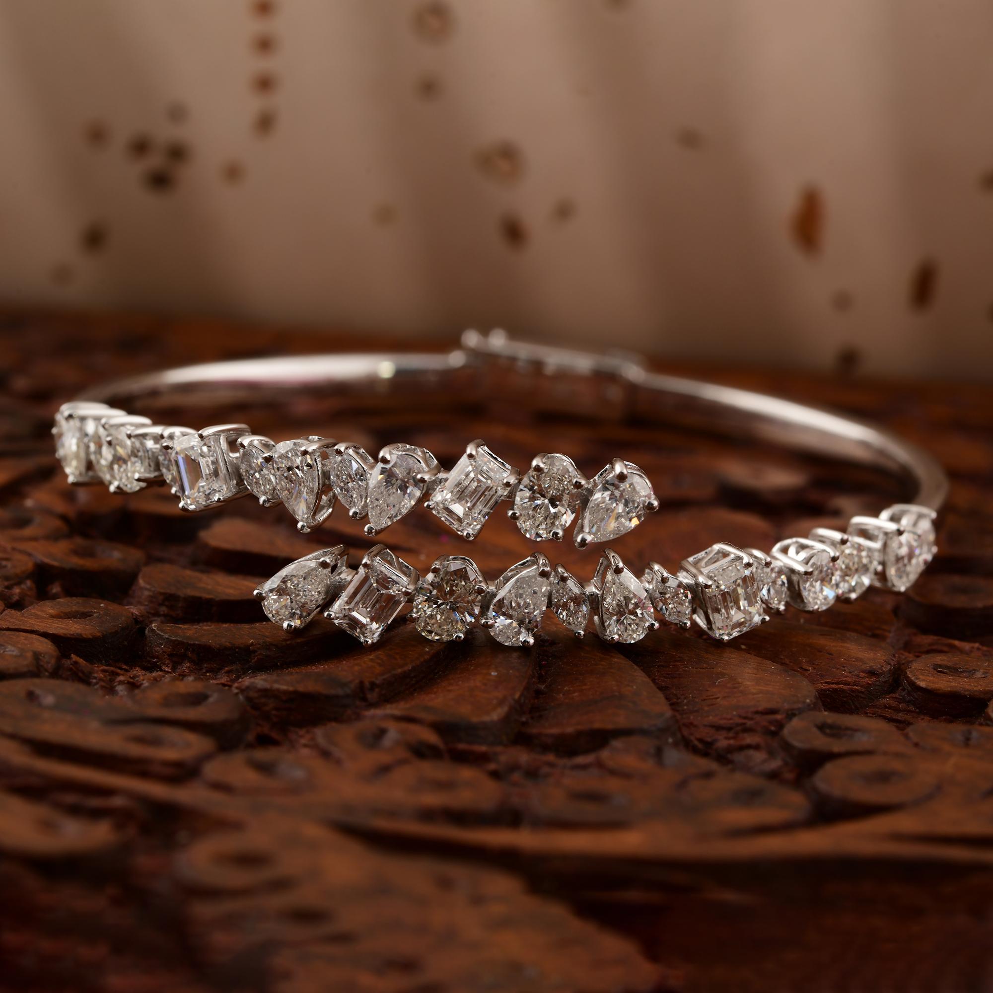 De las mujeres Certificado 4.28Ct Multi Shape Diamond Bypass Pulsera Puño Joyería de Oro Blanco de 18k en venta