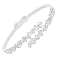 Certified 4.28Ct Multi Shape Diamond Open Cuff Bracelet 18k White Gold Jewelry