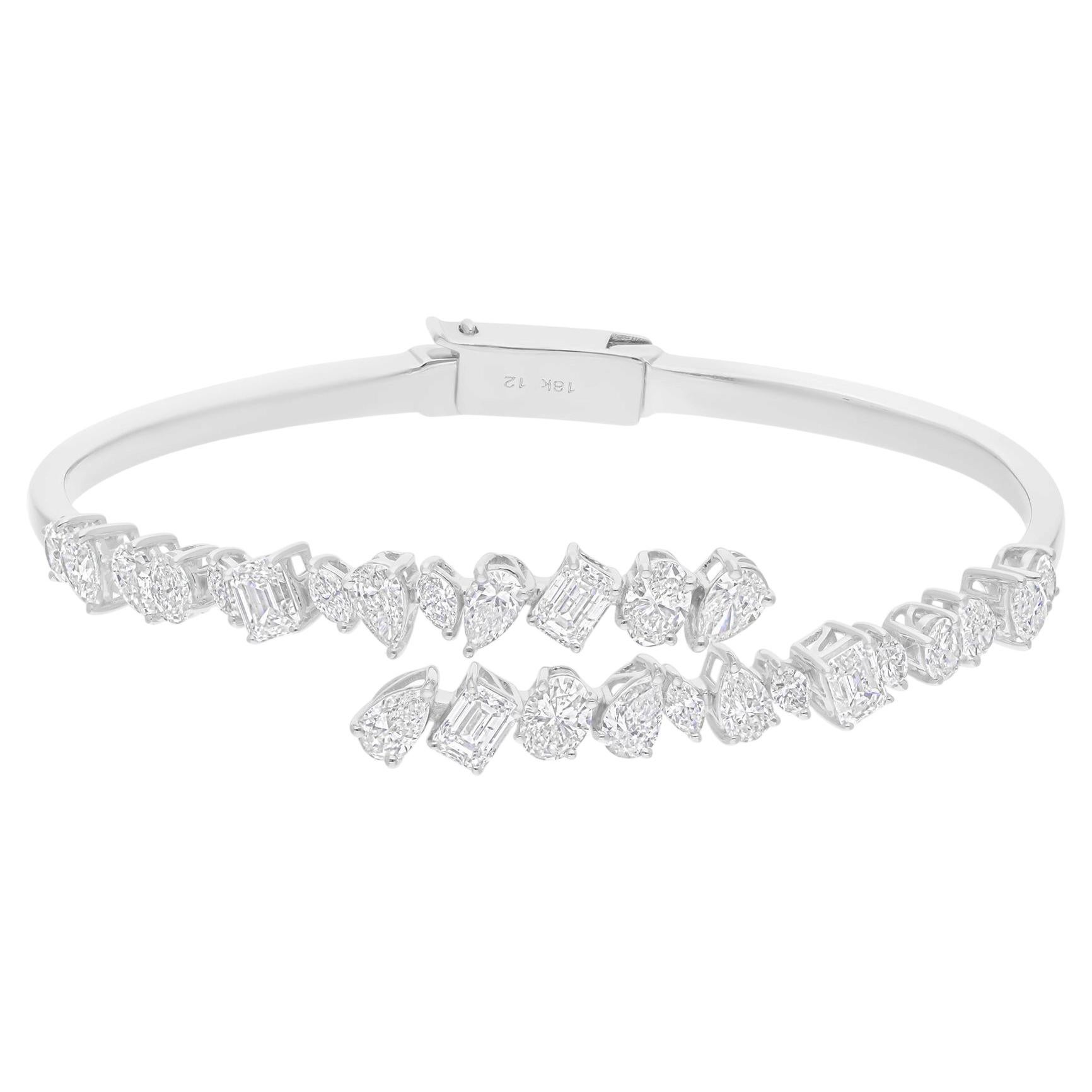 Certified 4.28Ct Multi Shape Diamond Open Cuff Bracelet 18k White Gold Jewelry