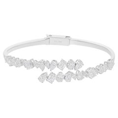 Certified 4.28Ct Multi Shape Diamond Open Cuff Bracelet 18k White Gold Jewelry