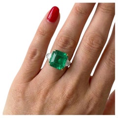 Bague certifiée Muzo Colombienne de 4,3 carats, émeraude et diamant de taille Asscher