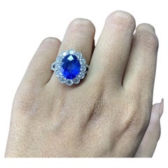 Certified 4.32 Carat Ceylon Blue Sapphire Cut Diamond Ring 