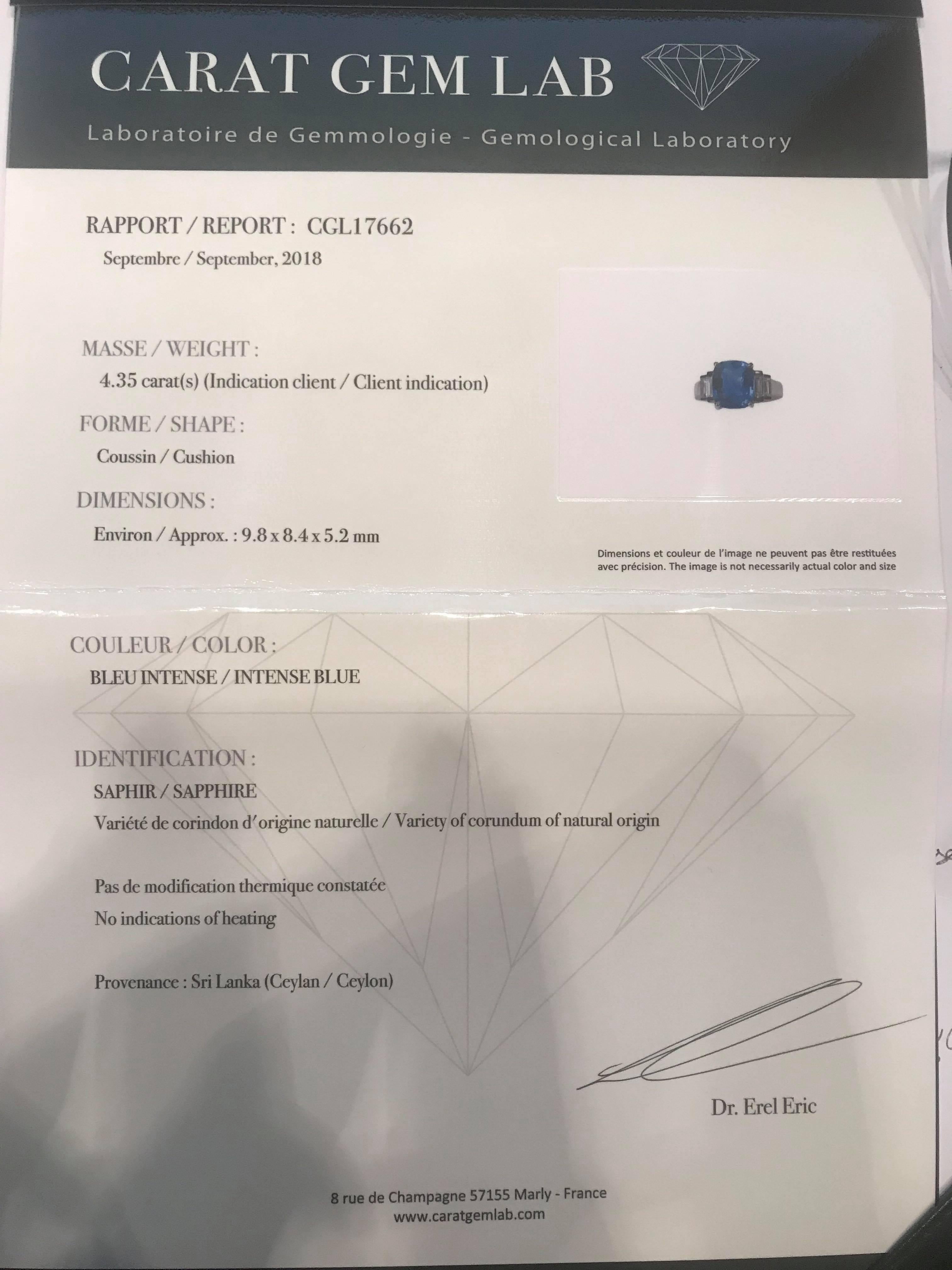Certified 4.35 Carat Ceylon Sapphire and Diamond 18 Karat Gold Ring 2