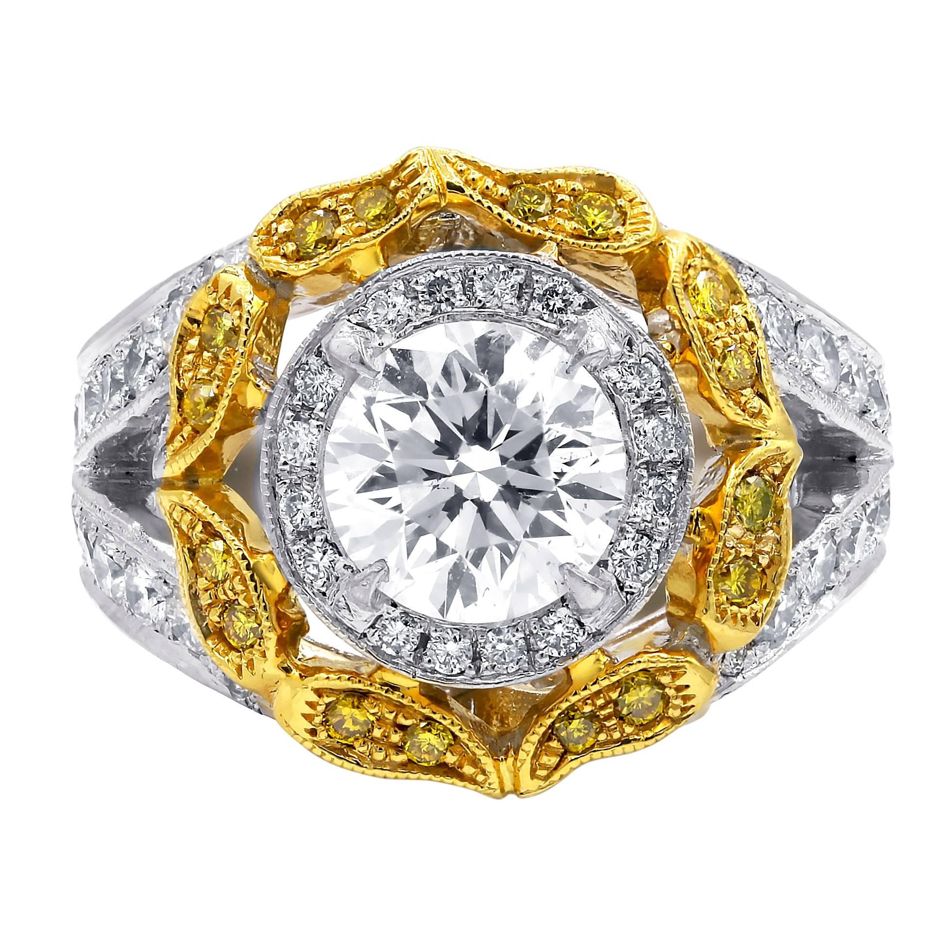 Certified 4.35 Carat Two-Tone Halo Diamond Ring For Sale