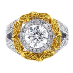 Certified 4.35 Carat Two-Tone Halo Diamond Ring