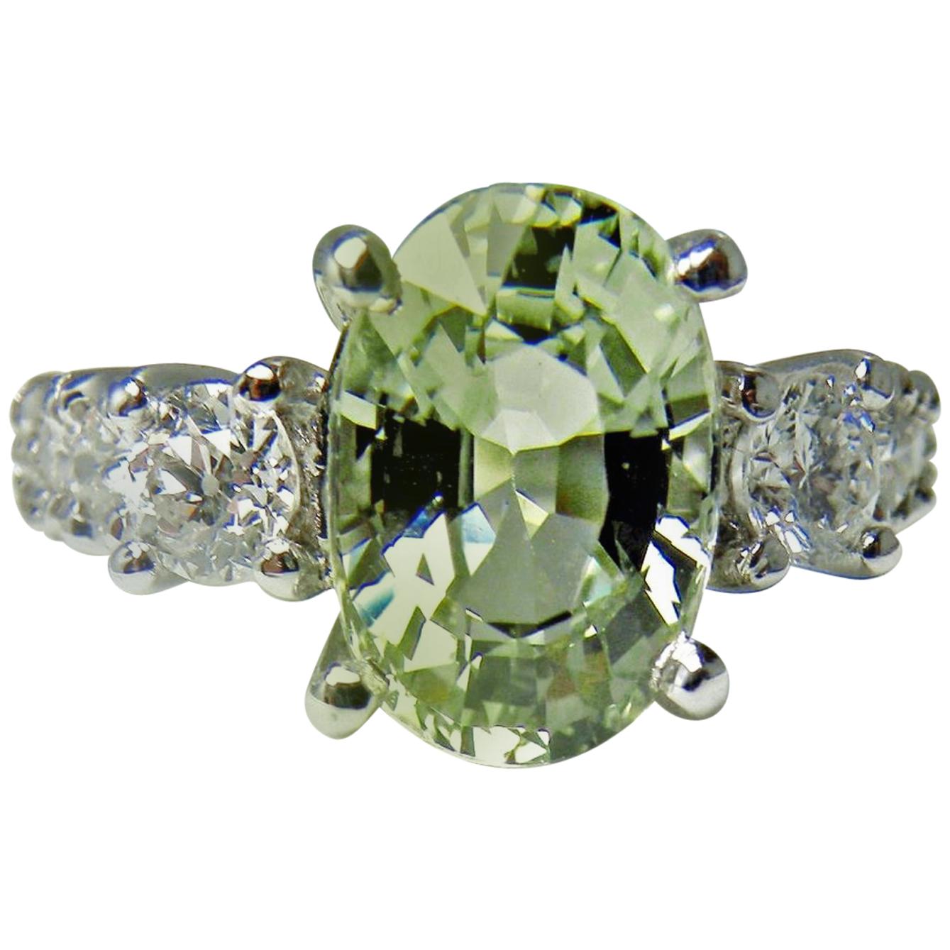 Anillo de compromiso de zafiro fino y diamante sin tratar certificado de 4,38 quilates 18K
