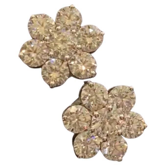 Certified 4.40 Carats Natural Diamonds  18K Gold Flowers Earrings  For Sale