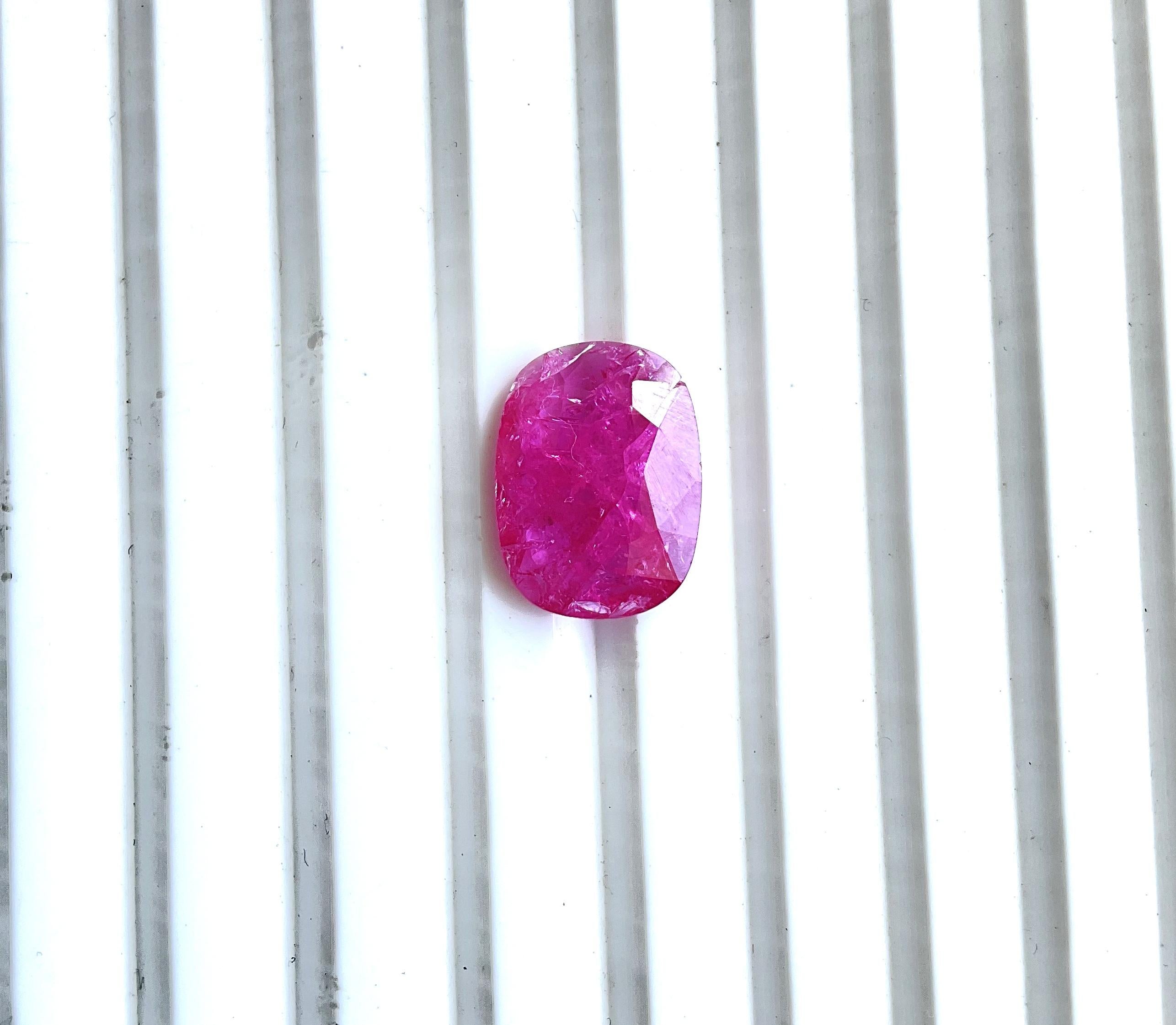 Art Deco Certified 4.43 Carats Mozambique Ruby Cushion Faceted Cut stone No Heat Natural For Sale