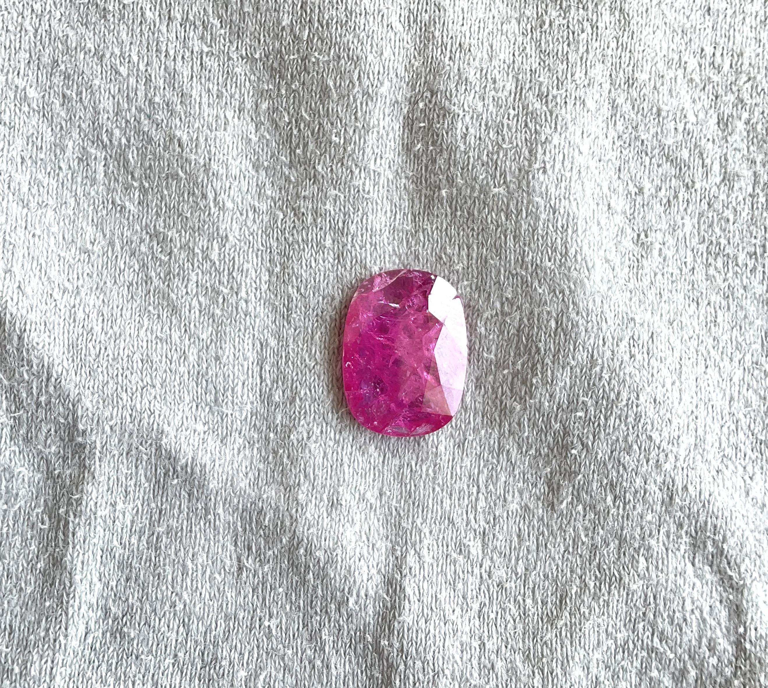 Women's or Men's Certified 4.43 Carats Mozambique Ruby Cushion Faceted Cut stone No Heat Natural For Sale