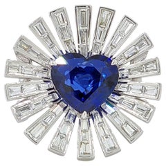Certified 4.45 Carat Heart Blue Sapphire Diamond Ring in 18 Karat White Gold