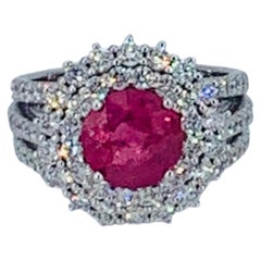 Certified 4.45 Carat Ruby Halo Diamond Cocktail Ring