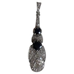Certified 4.48 Carat Sapphire and Diamond Art Deco Pendentif