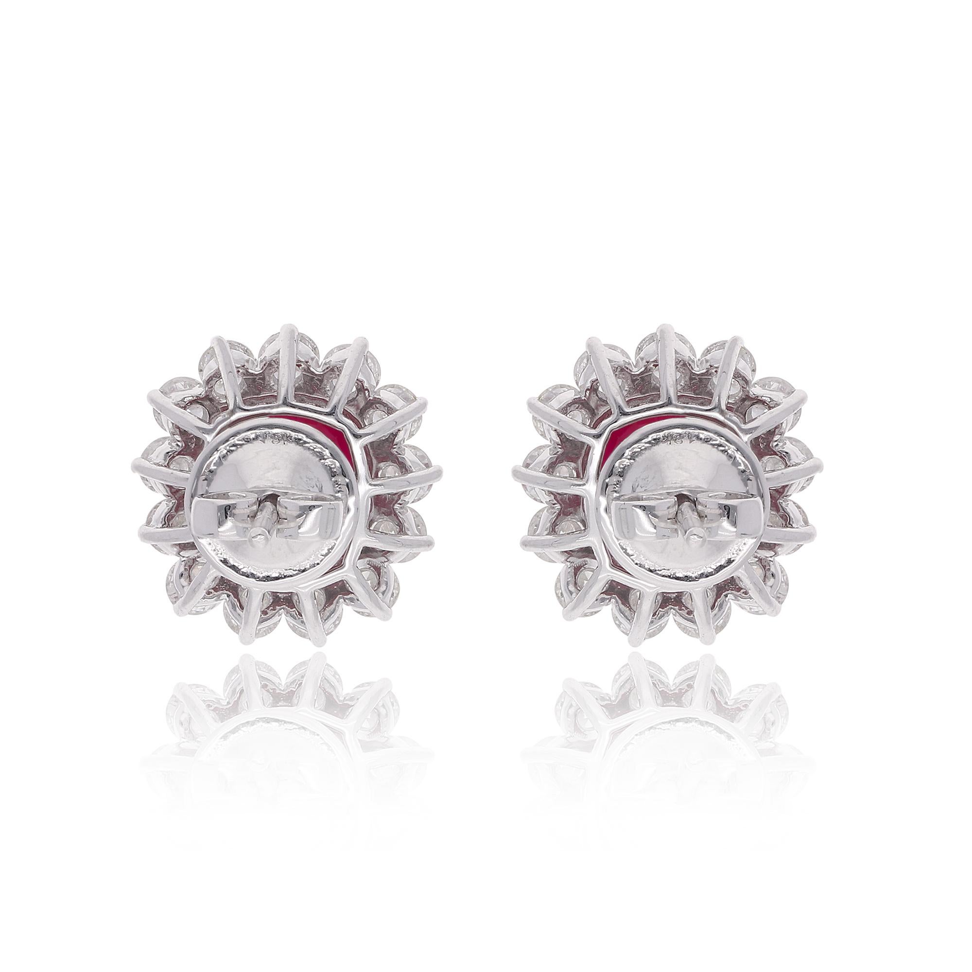 Orecchini di rubini certificati da 4,49 CTW 1,52 Carati SI/H Halo Diamond Oro bianco 18k In condizioni Nuovo in vendita a Diera, Dubai