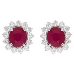 Orecchini di rubini certificati da 4,49 CTW 1,52 Carati SI/H Halo Diamond Oro bianco 18k