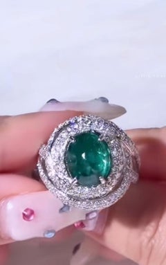 Certified 4.50 Ct Zambia Emerald 2.30 Ct Diamonds 18k Gold Ring