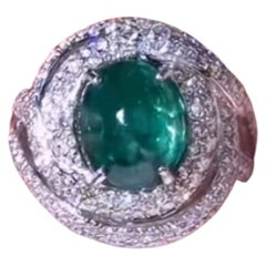 Certified 4.50 Ct Zambia Emerald 2.30 Ct Diamonds 18k Gold Ring