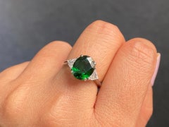 Certified 4.6 Carat Tsavorite And Diamond Ring In 18K White Gold