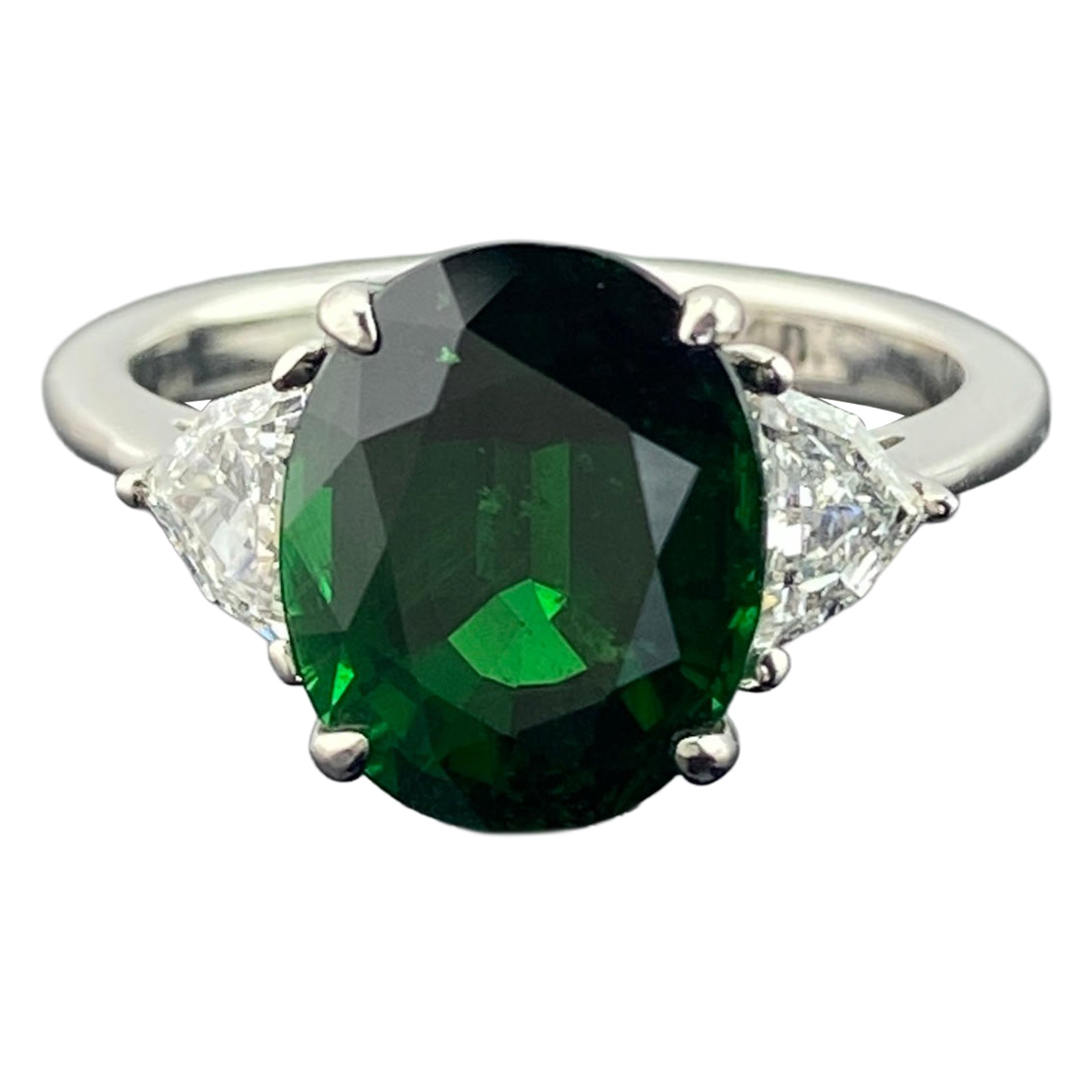 Anello certificato con tsavorite e diamanti da 4,6 carati in oro bianco 18 carati