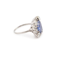 Bague en platine avec saphir de Ceylan non chauffé et diamants certifiés 4,66 carats