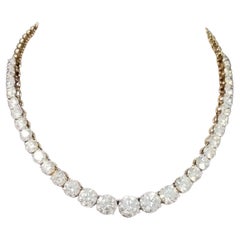 Certified 46.97 Carat Round Diamond Tennis Necklace in 18K Yellow Gold