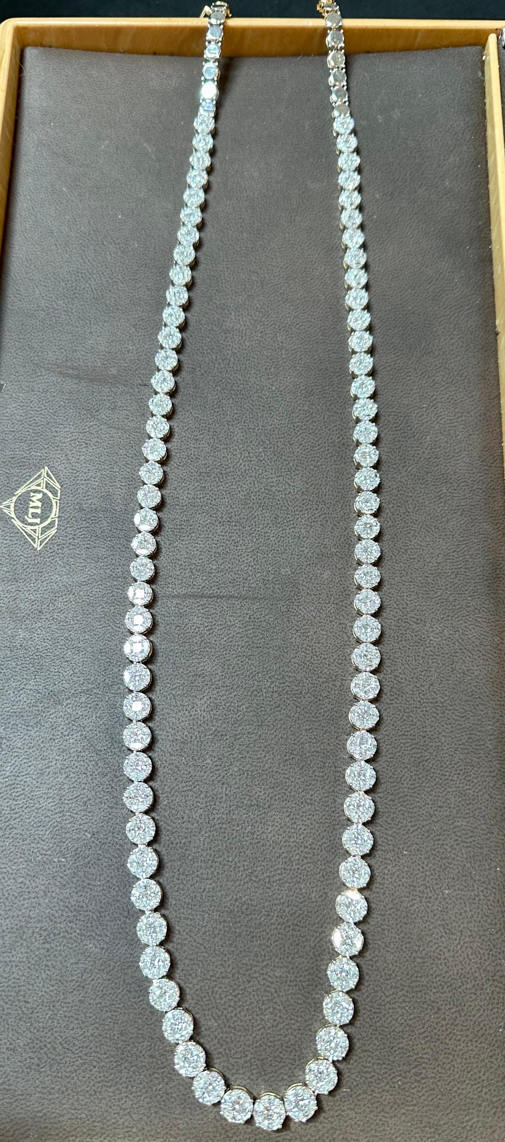 Collier Riviera en or blanc 18 carats avec diamants sertis en pavé certifiés 47 carats de 28 pouces de long en vente 12