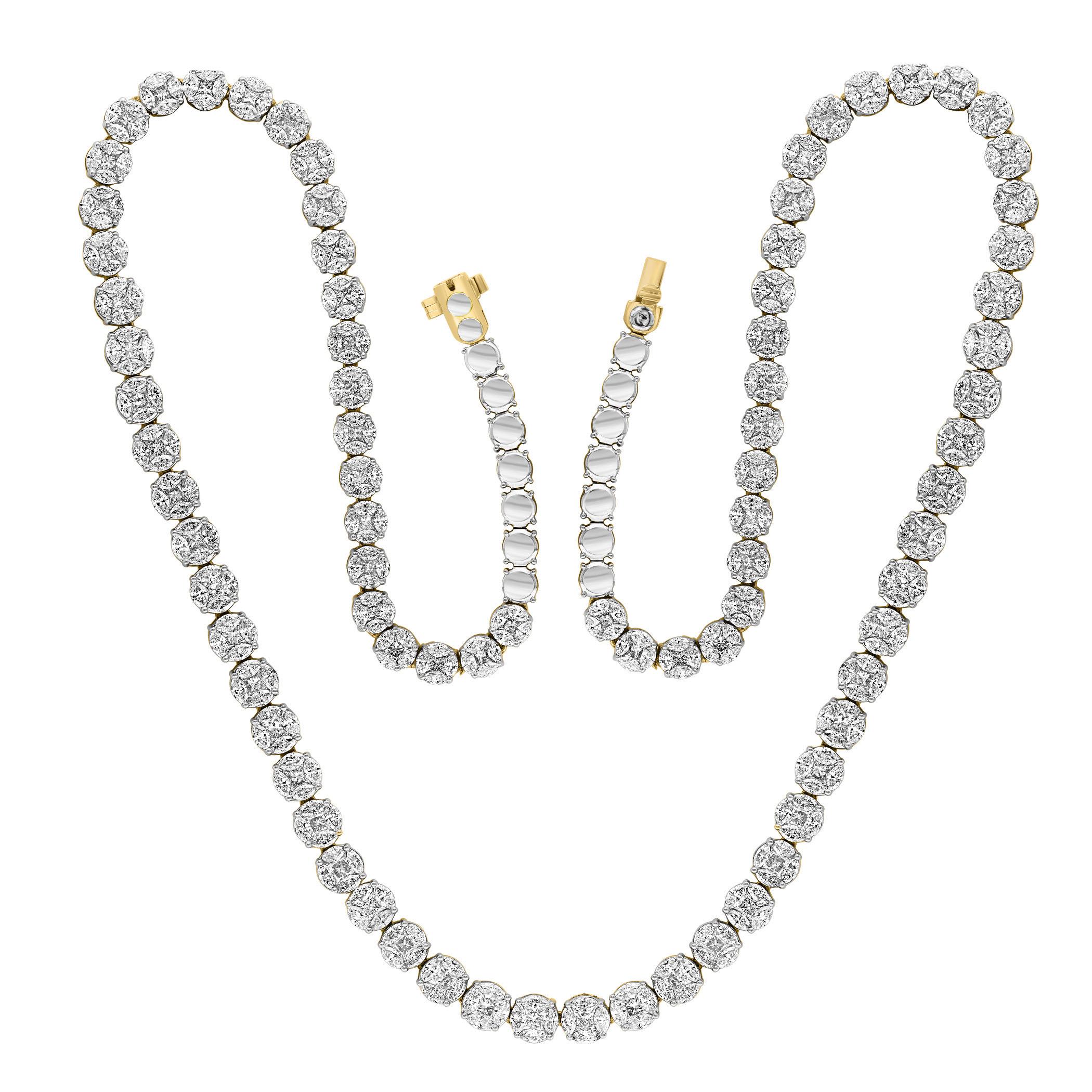 Collier Riviera en or blanc 18 carats avec diamants sertis en pavé certifiés 47 carats de 28 pouces de long en vente