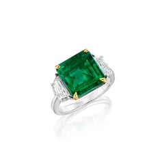 Certified 4.75ct Emerald Cut Zambian Emerald & Cadillac Diamond Ring
