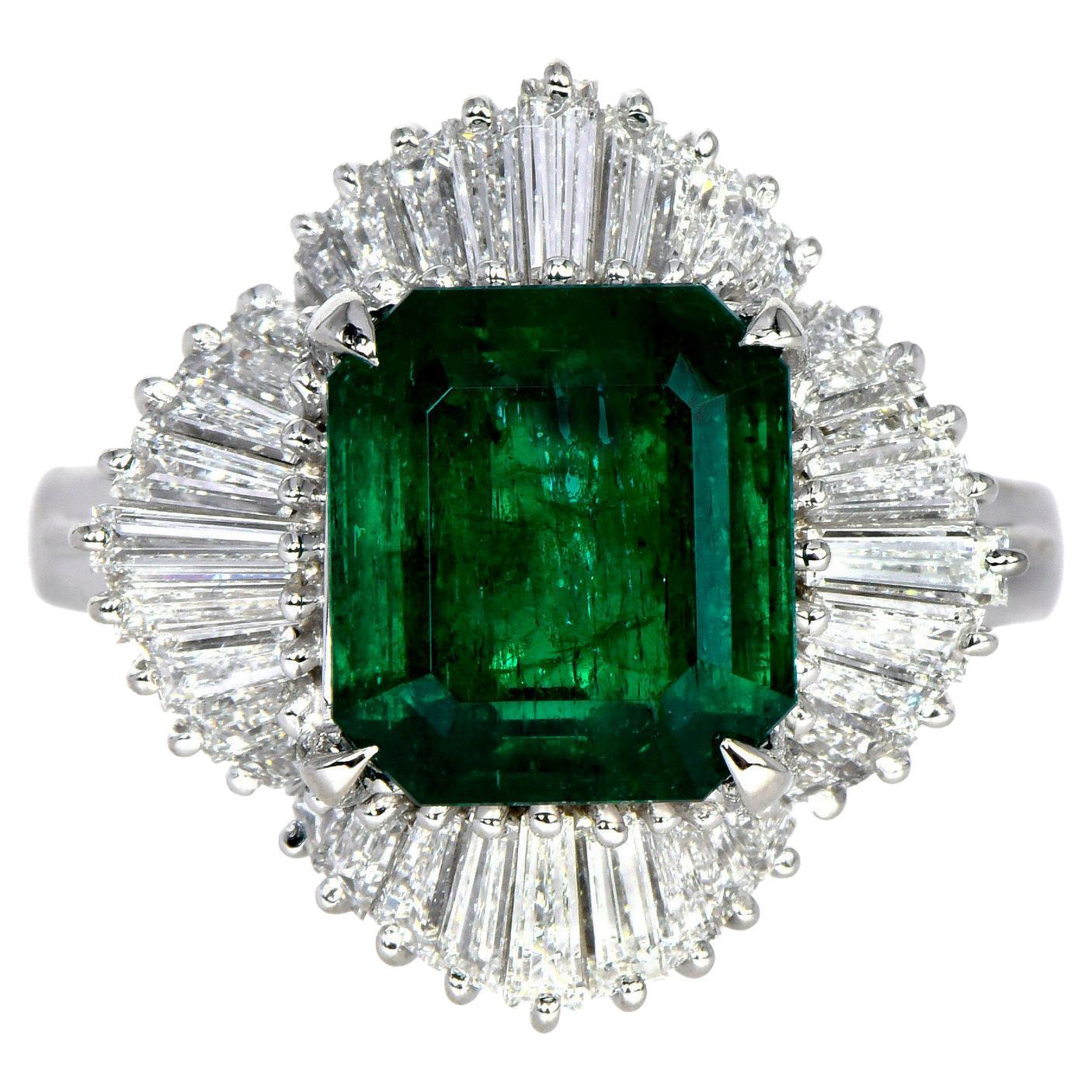 Platin-Ballerina-Ring, zertifizierter 4,75 Karat Muzo kolumbianischer Smaragd Diamant im Angebot