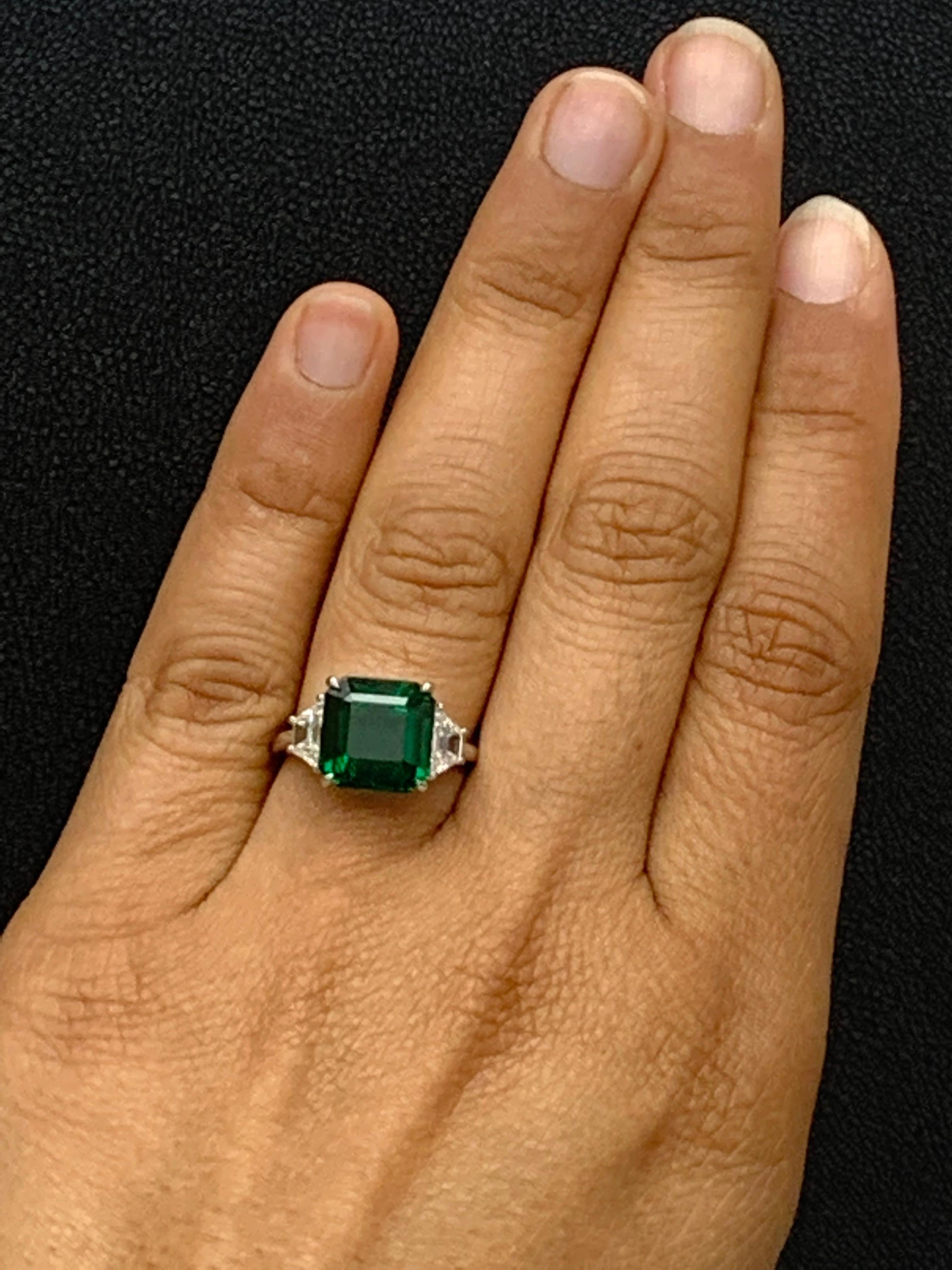 Certified 4.78 Carat Emerald Cut Emerald Diamond Engagement Ring in Platinum For Sale 6
