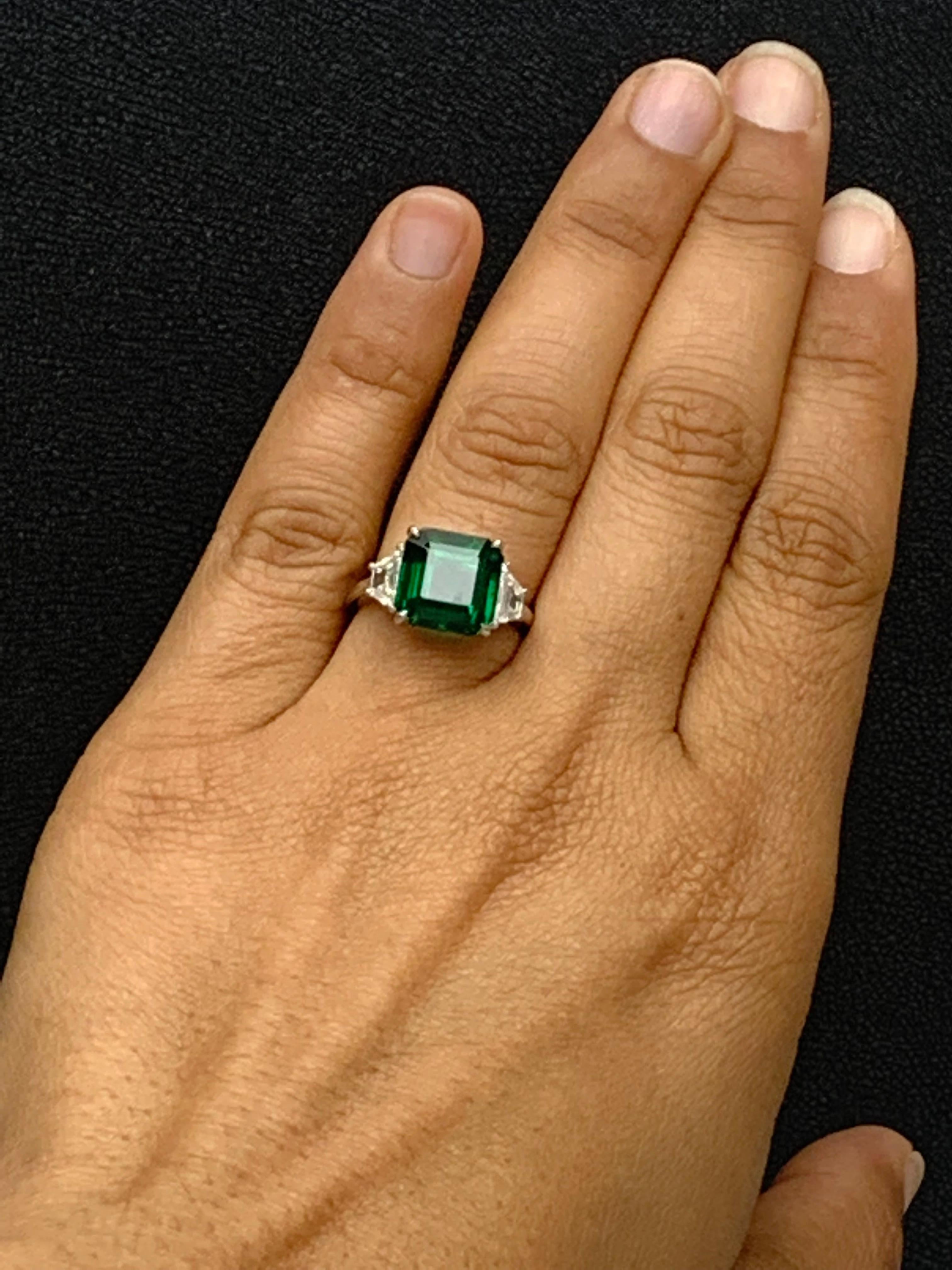 Certified 4.78 Carat Emerald Cut Emerald Diamond Engagement Ring in Platinum For Sale 9