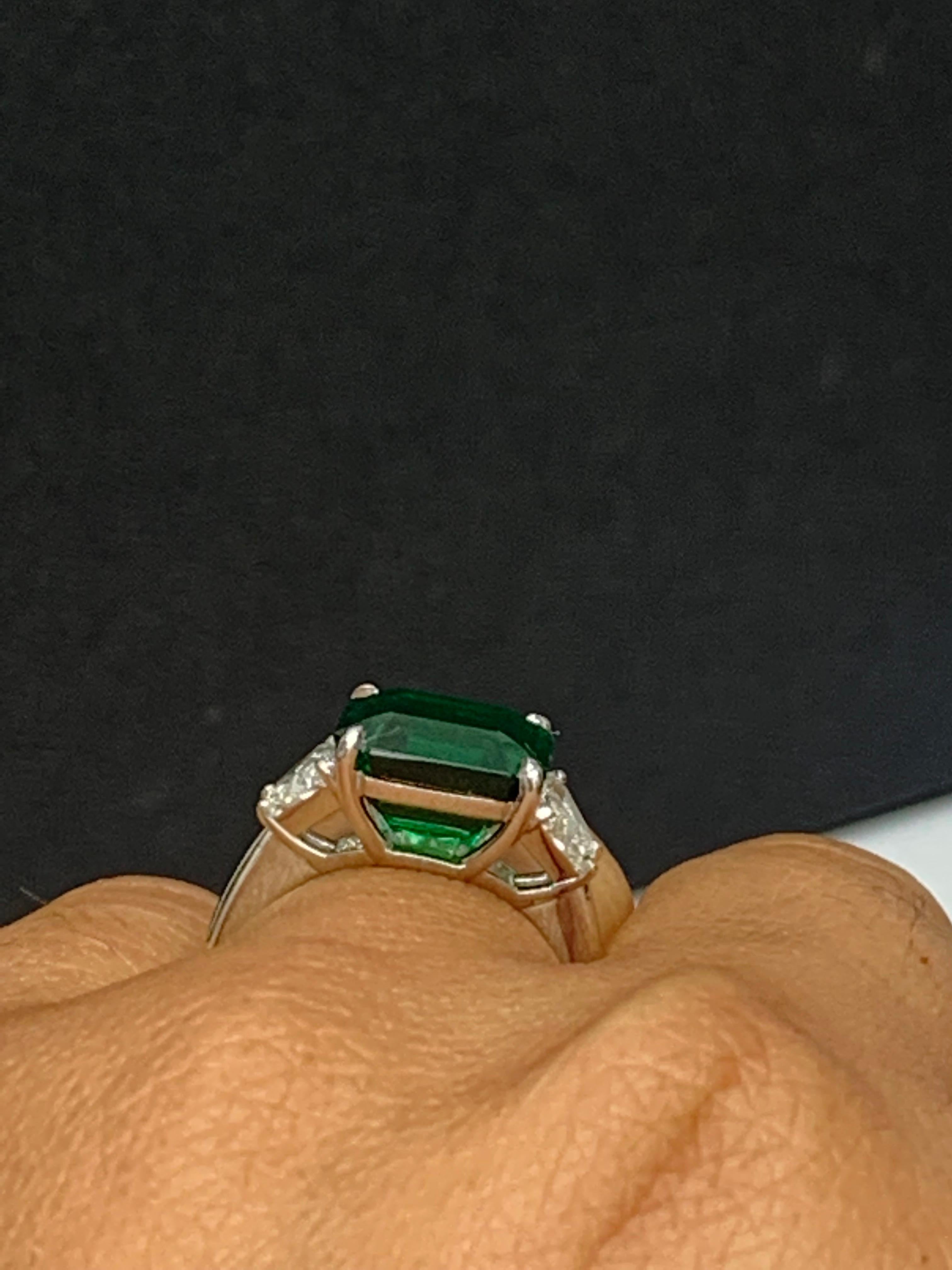 Certified 4.78 Carat Emerald Cut Emerald Diamond Engagement Ring in Platinum For Sale 3