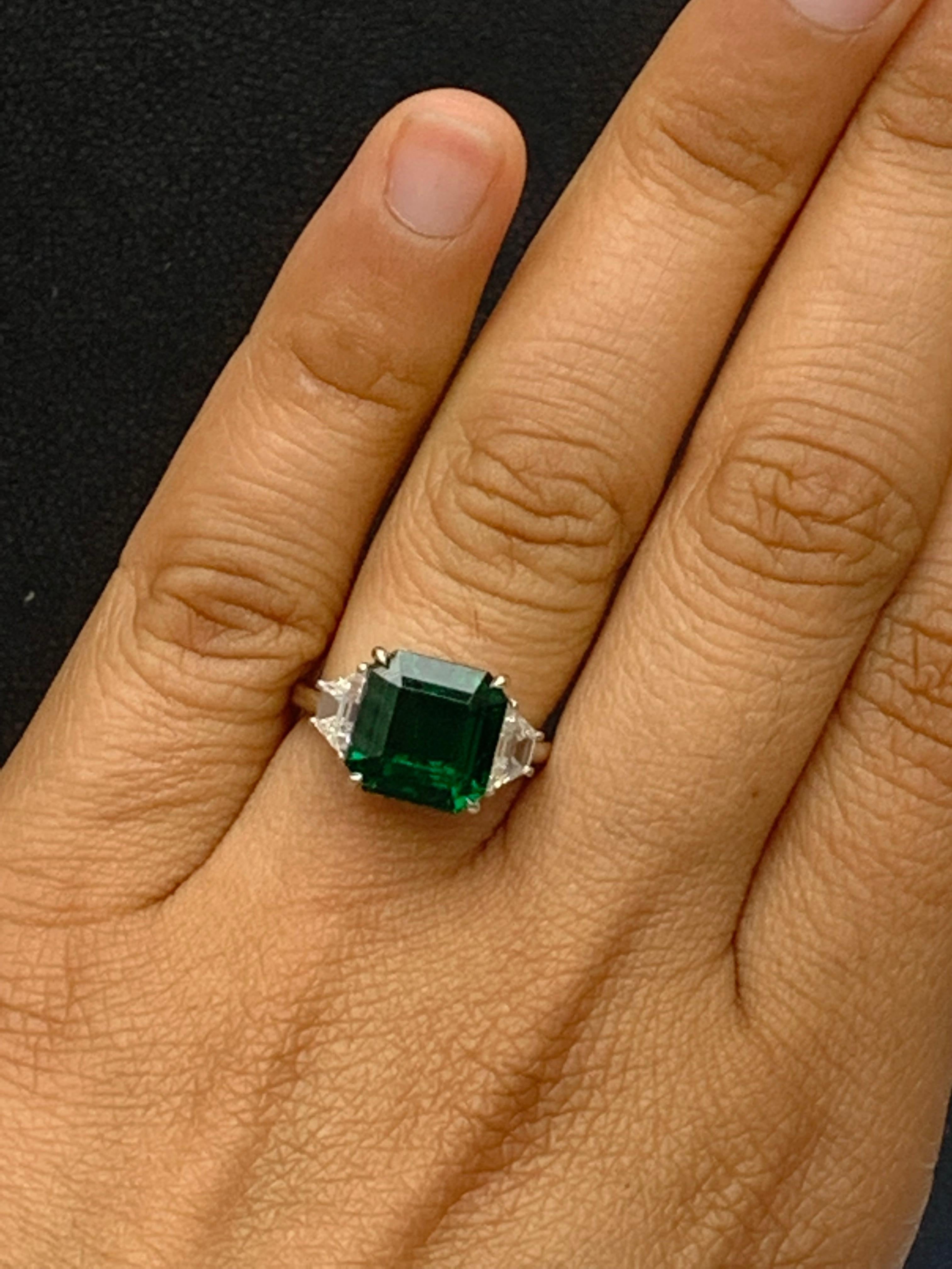 Certified 4.78 Carat Emerald Cut Emerald Diamond Engagement Ring in Platinum For Sale 4