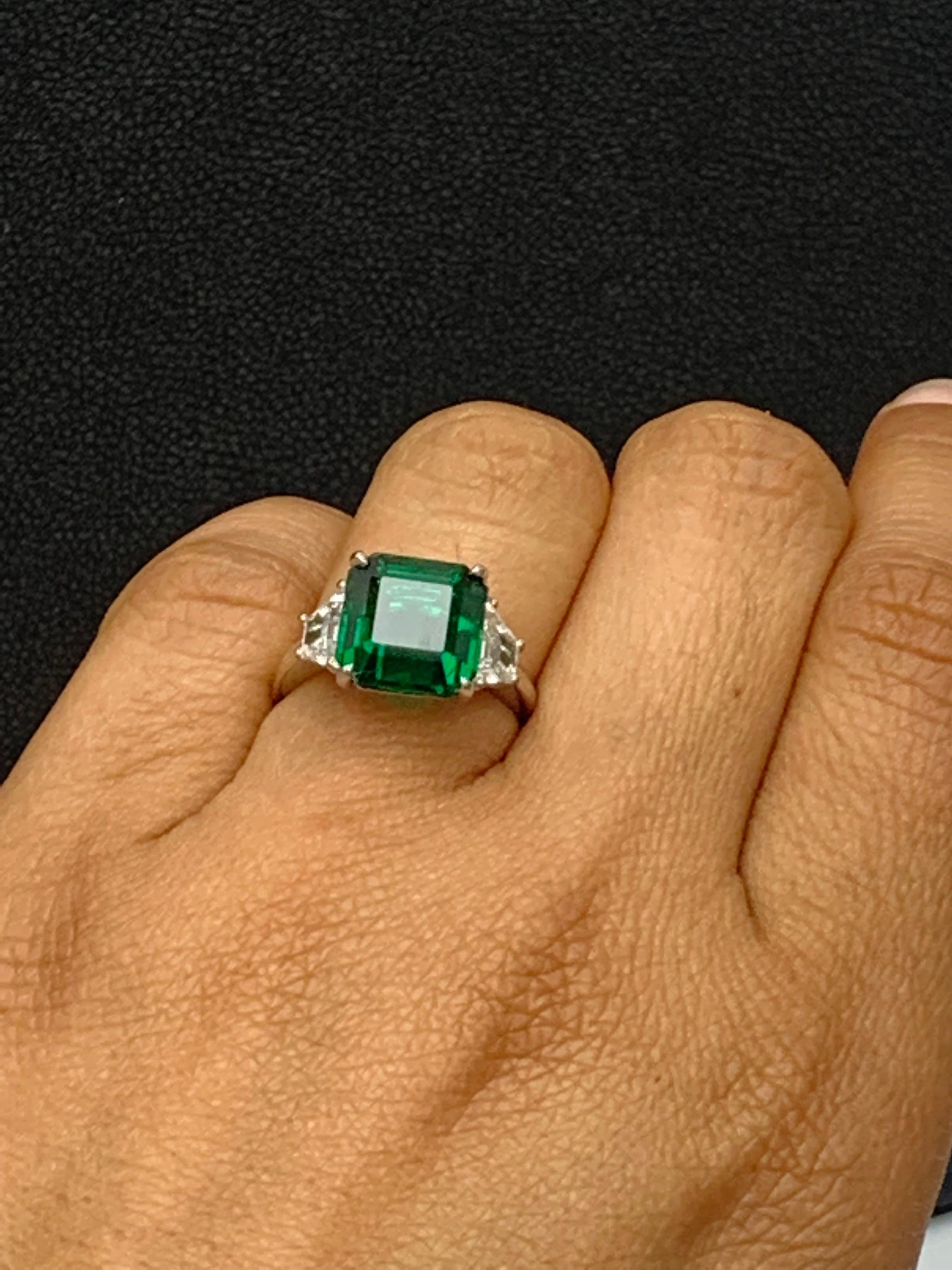 Certified 4.78 Carat Emerald Cut Emerald Diamond Engagement Ring in Platinum For Sale 5