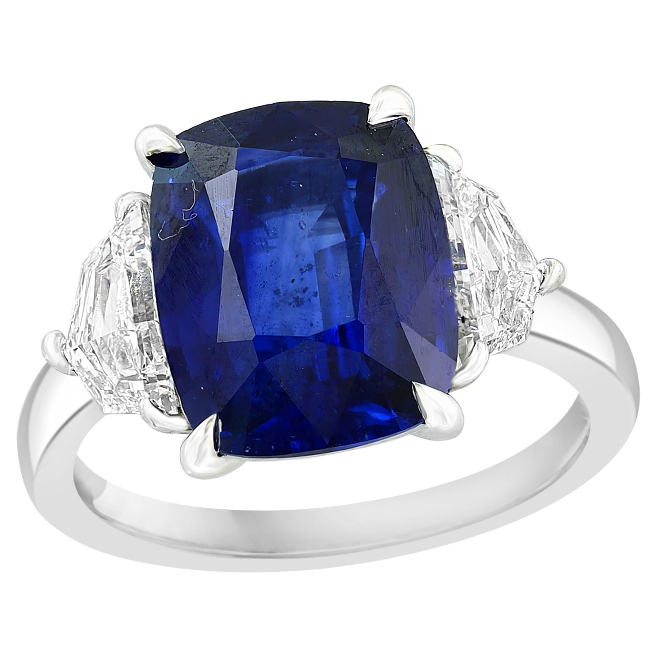 Certified 4.79 Carat Cushion Cut Sapphire & Diamond Engagement Ring in Platinum For Sale