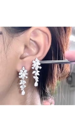Certified 4.80 Carats Mixed Shape Diamonds 18K Gold Floral Earrings