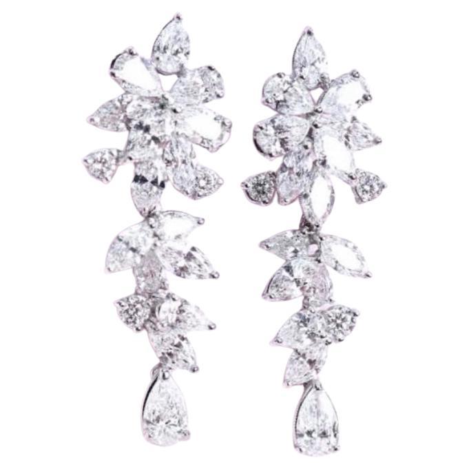 Certified 4.80 Carats Mixed Shape Diamonds 18K Gold Floral Earrings