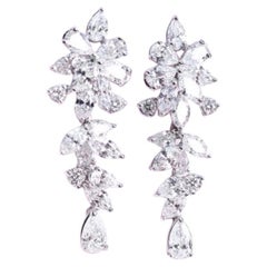Certified 4.80 Carats Mixed Shape Diamonds 18K Gold Floral Earrings