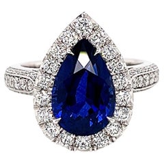 Certified 4.81 Carat Pear Cut Ceylon Sapphire Diamond Cocktail Ring in Platinum