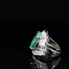 Certified 4.83 Carat Black Opal and Diamond Platinum Ring