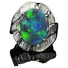 Certified 4.83 Carat Black Opal and Diamond Platinum Ring