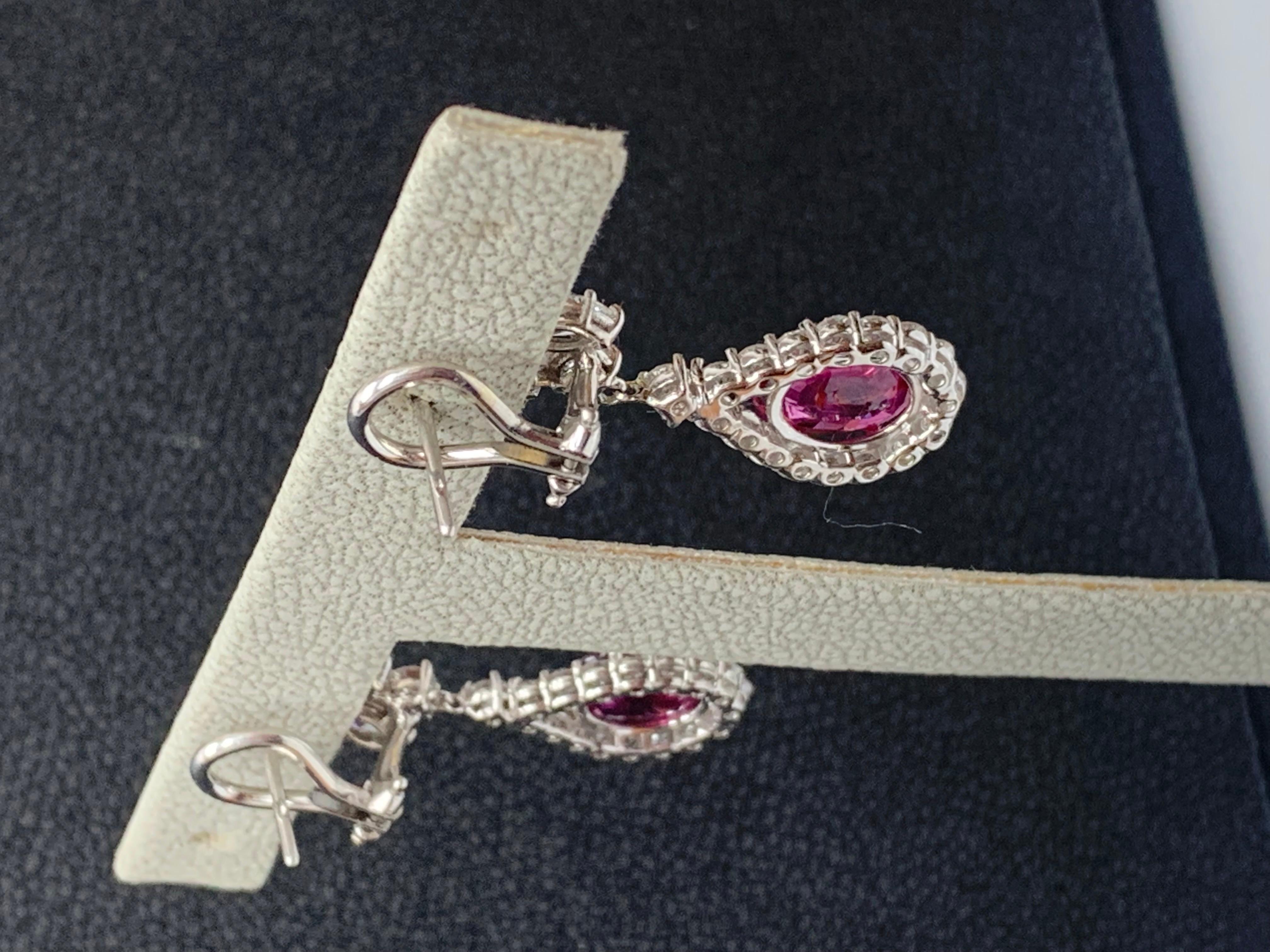 Certified 4.85 Carat Natural Ruby and Diamond Drop Earrings in 18K White Gold For Sale 1