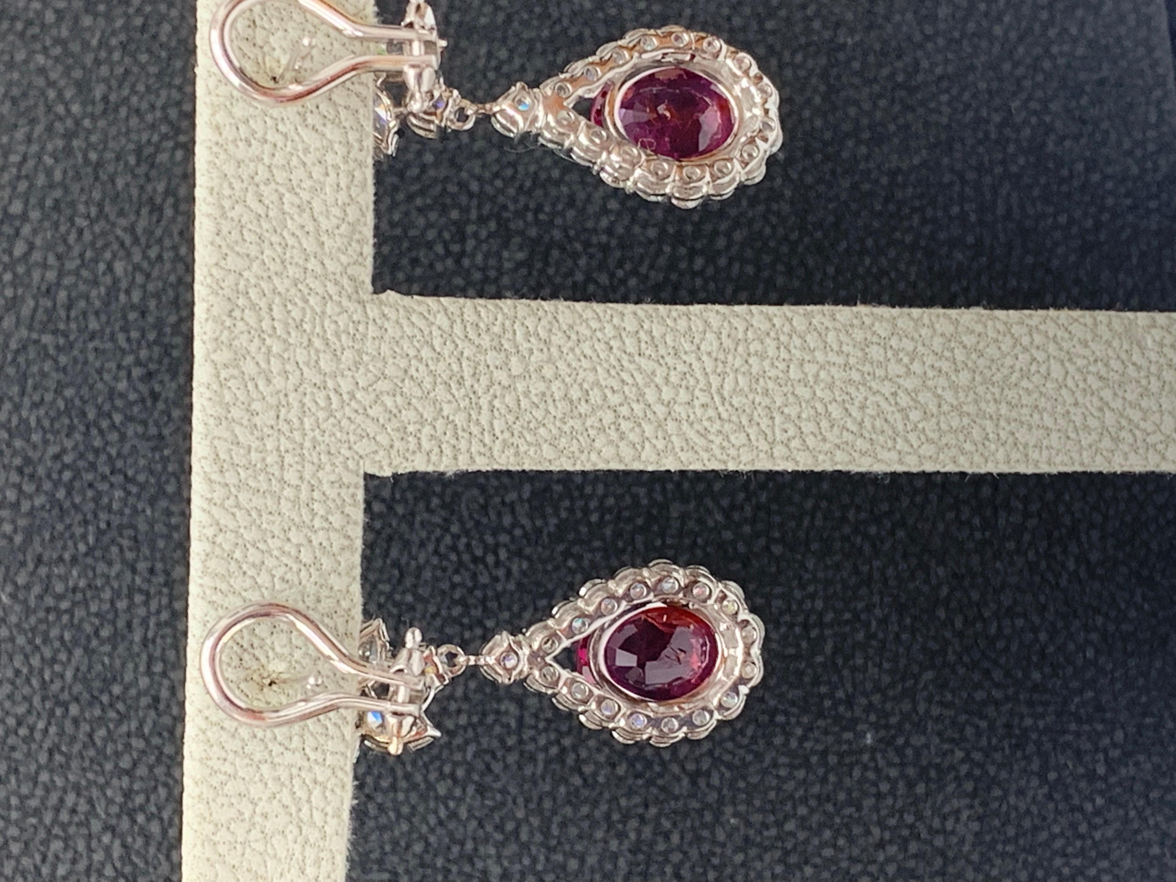 Certified 4.85 Carat Natural Ruby and Diamond Drop Earrings in 18K White Gold For Sale 2