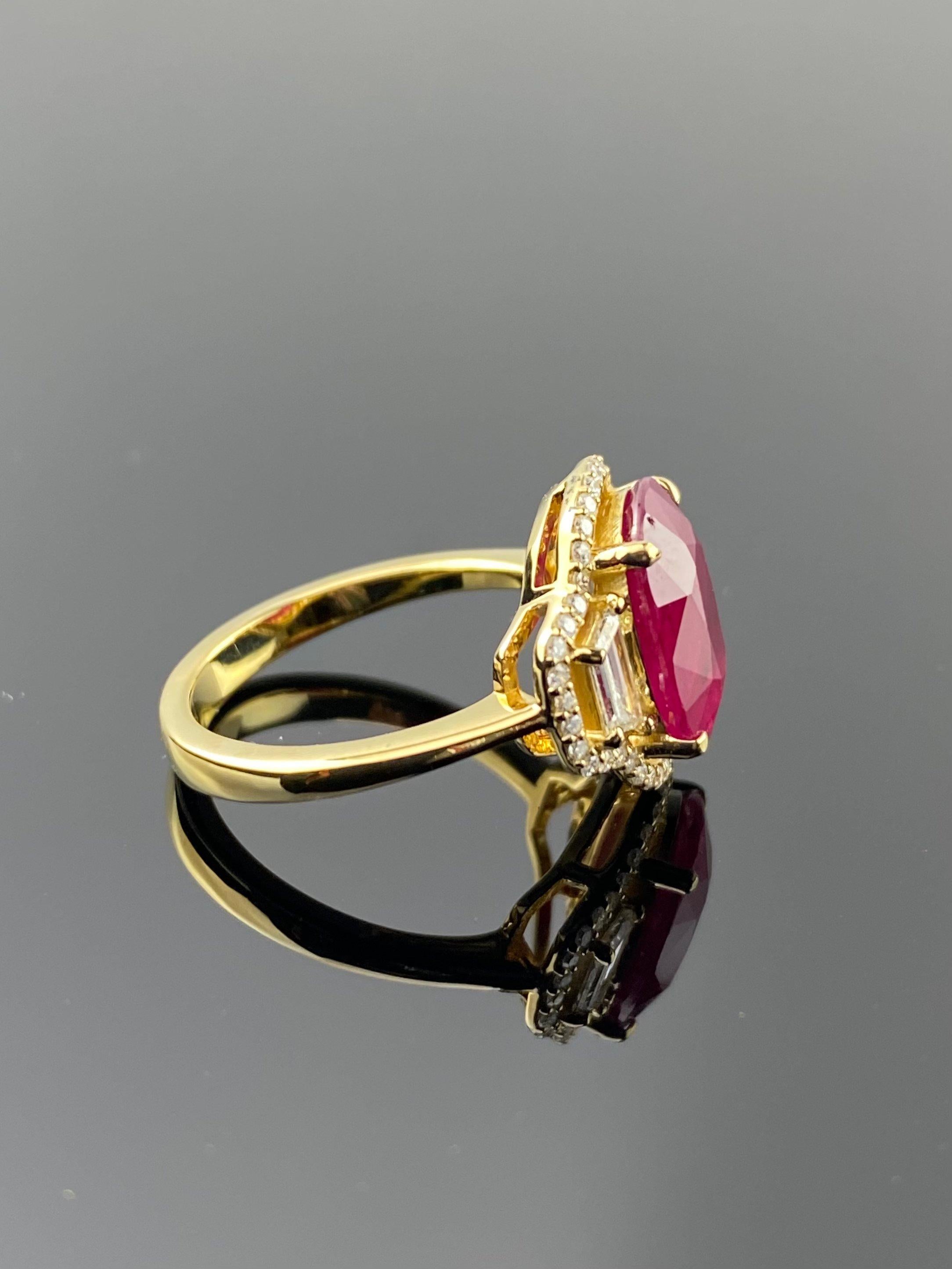 Modern Certified 4.94 carat Ruby And Diamond Three Stone Engagement Ring For Sale