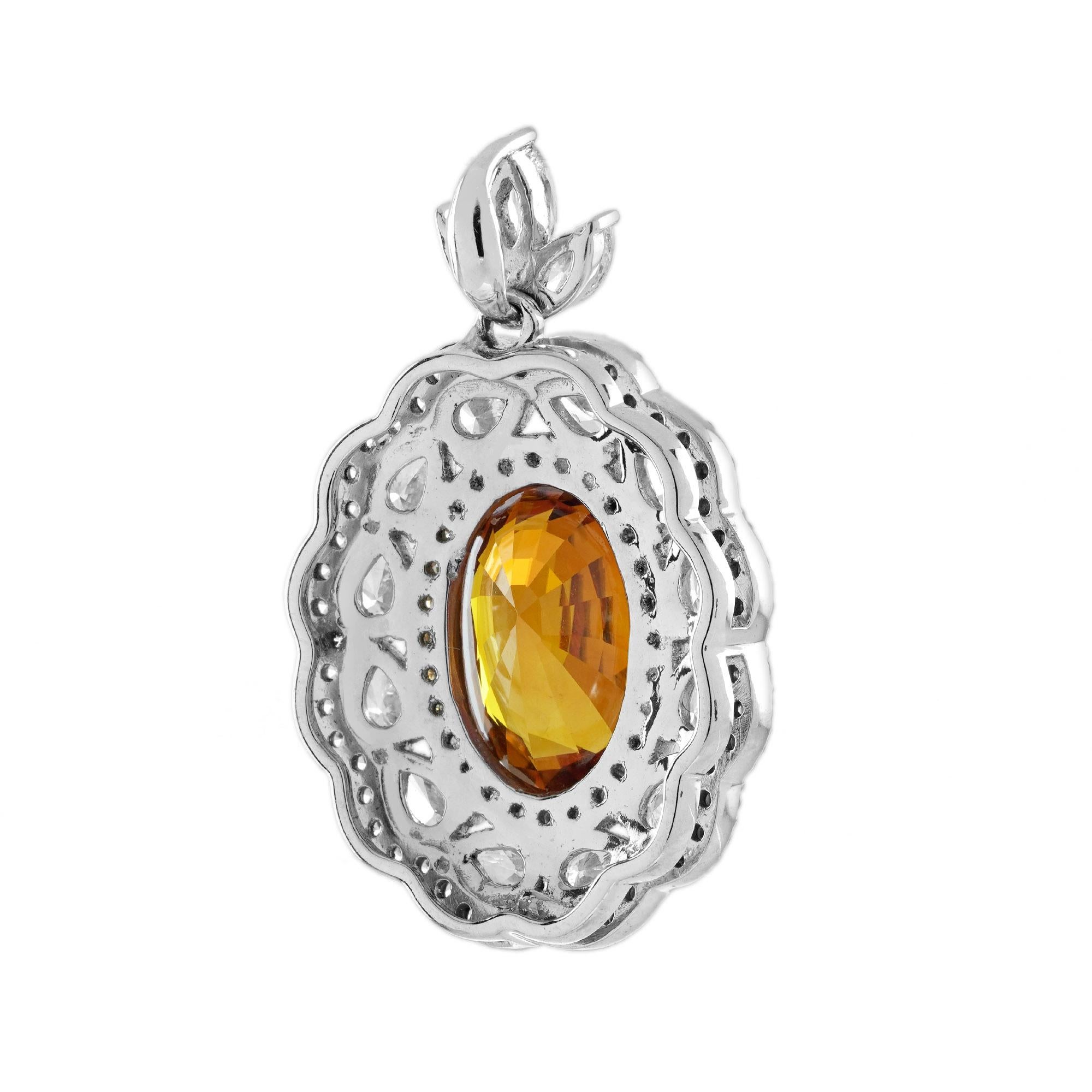 Oval Cut Certified 4.94 Ct. Yellow Sapphire Diamond Antique Style Pendant in 18K Gold