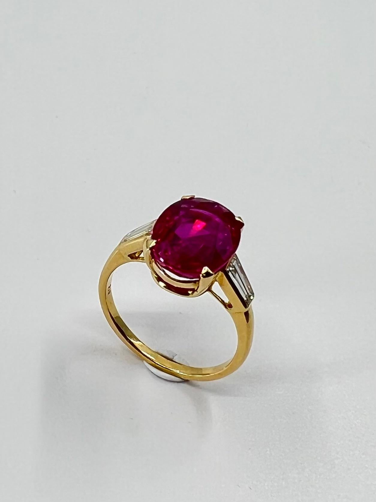 Contemporary Certified 5 Carat Burma No Heat Pink Red Ruby & Diamond Ring, Crystal Clean!