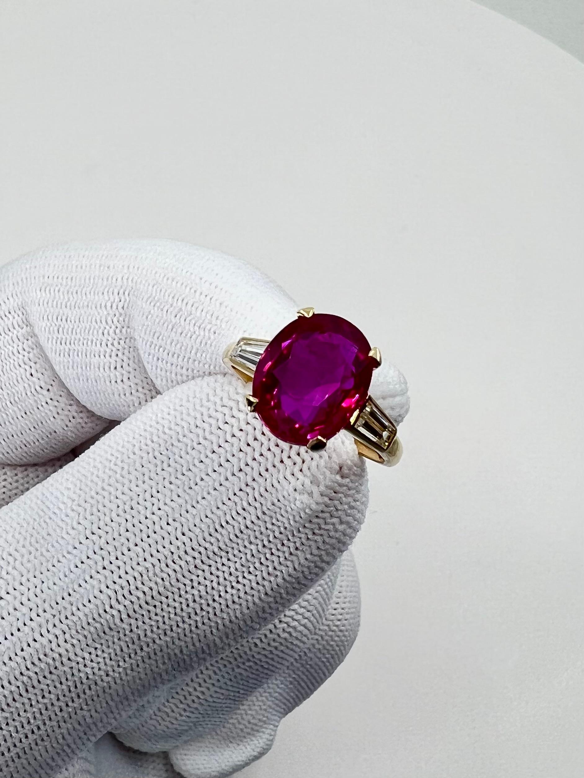 Oval Cut Certified 5 Carat Burma No Heat Pink Red Ruby & Diamond Ring, Crystal Clean!