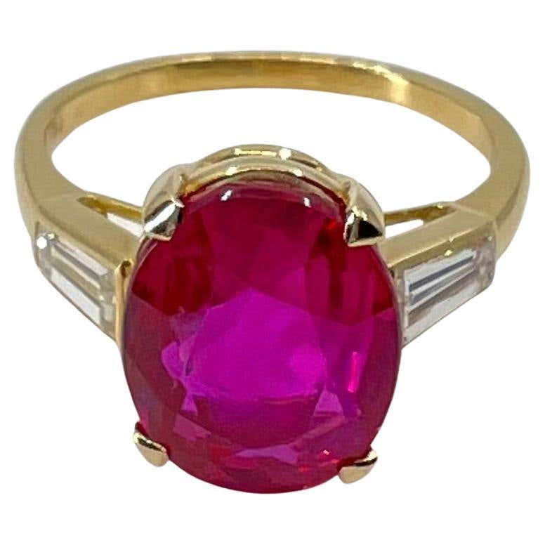 Certified 9 Carat No Heat Pinkish Red Ruby and Fancy Cognac Diamond ...