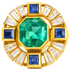 Certified 5 Carat Colombian Emerald Diamond Ring in 18K Yellow Gold